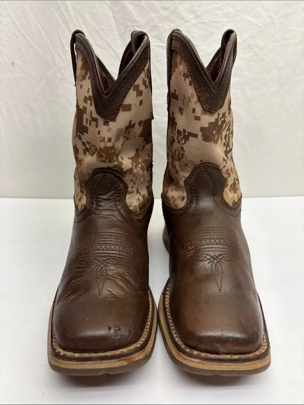 Durango Brown Leather & Digital Camo Western Boots, sz 3 little boy